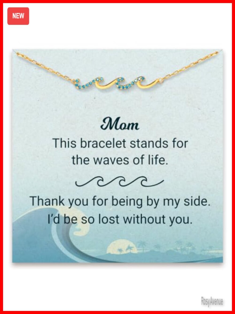 Sterling Silver Wave Bracelet Adjustable 6-8" Mom Gift with Card